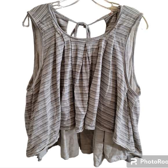 Free People Turn It Up Tank Top Medium Casual Swing Top Tie Back Subtle Stripe - Picture 3 of 8